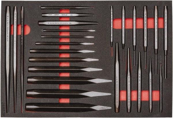 Proto - 26 Piece Diamont Point Chisel, Cold Chisel, Solid, Pin & Center Punch Set - 1/4 to 1-3/16" Chisel, 1/16 to 3/8" Punch - Strong Tooling