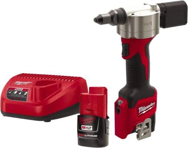 Milwaukee Tool - All up to 3/16" Closed End Rivet Capacity , 2,000 Lb Pull Force Cordless Electric Riveter - 0.8" Stroke Length, 12 Volt, Mandrel Collection, (2) 48-11-2401 Batteries Included - Strong Tooling