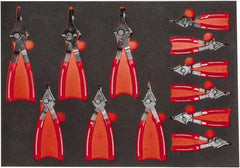 Proto - 12 Piece, 1/4 to 5-7/8" Bore, 1/4 to 5-7/8" Shaft, Convertible Retaining Ring Pliers Set - 0.038 to 0.09" Tip Diam Range, Comes in 23 x 16 Foam Insert - Strong Tooling