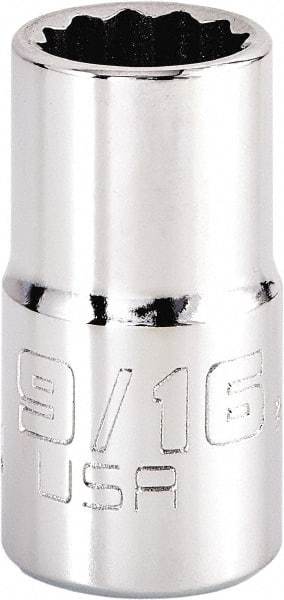 Proto - 9/16", 1/2" Drive, Standard Hand Socket - 12 Points, 1-5/8" OAL, Steel, Chrome Finish - Strong Tooling