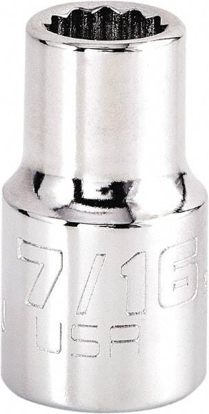 Proto - 7/16", 1/2" Drive, Standard Hand Socket - 12 Points, 1-17/32" OAL, Steel, Chrome Finish - Strong Tooling