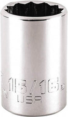 Proto - 15/16", 1/2" Drive, Standard Hand Socket - 12 Points, 1-7/8" OAL, Steel, Chrome Finish - Strong Tooling