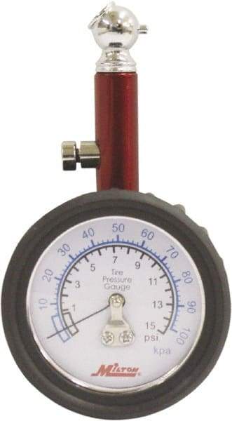 Milton - 0 to 15 psi Dial Ball Tire Pressure Gauge - 0.5 psi Resolution - Strong Tooling