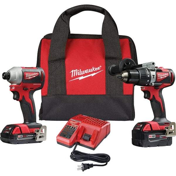 Milwaukee Tool - 18 Volt Cordless Tool Combination Kit - Includes 1/2" Brushless Hammer Drill/Driver & Brushless 1/4" Impact Driver, Lithium-Ion Battery Included - Strong Tooling