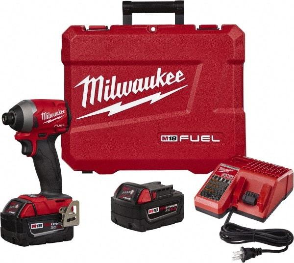 Milwaukee Tool - 18 Volt, 1/4" Drive, 167 Ft/Lb Torque, Cordless Impact Driver - 3600 RPM, 2 Lithium-Ion Batteries Included - Strong Tooling