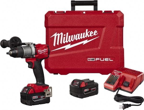 Milwaukee Tool - 18 Volt 1/2" Chuck Pistol Grip Handle Cordless Drill - 0-550 & 0-2000 RPM, Single-Sleeve Ratcheting Chuck, Reversible, 2 Lithium-Ion Batteries Included - Strong Tooling