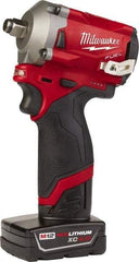 Milwaukee Tool - 1/2" Drive 12 Volt Pistol Grip Cordless Impact Wrench & Ratchet - 2,700 RPM, 0 to 3,200 BPM, 250 Ft/Lb Torque, 2 Lithium-Ion Batteries Included - Strong Tooling