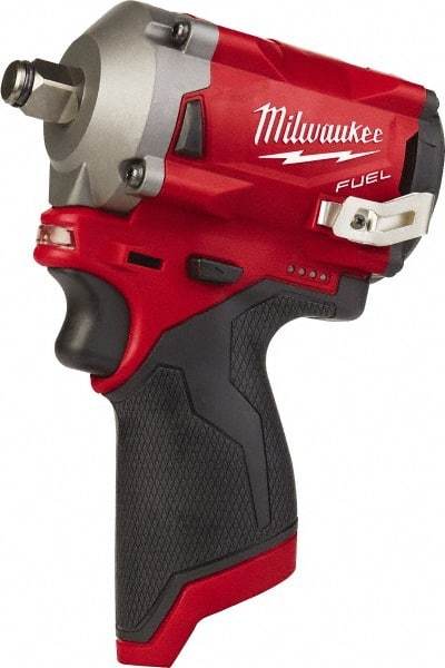 Milwaukee Tool - 1/2" Drive 12 Volt Pistol Grip Cordless Impact Wrench & Ratchet - 2,700 RPM, 0 to 3,200 BPM, 250 Ft/Lb Torque, Lithium-Ion Batteries - Strong Tooling