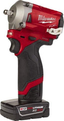 Milwaukee Tool - 3/8" Drive 12 Volt Pistol Grip Cordless Impact Wrench & Ratchet - 2,700 RPM, 0 to 3,200 BPM, 250 Ft/Lb Torque, 2 Lithium-Ion Batteries Included - Strong Tooling