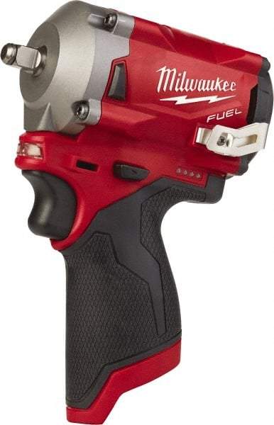 Milwaukee Tool - 3/8" Drive 12 Volt Pistol Grip Cordless Impact Wrench & Ratchet - 2,700 RPM, 0 to 3,200 BPM, 250 Ft/Lb Torque, Lithium-Ion Batteries - Strong Tooling