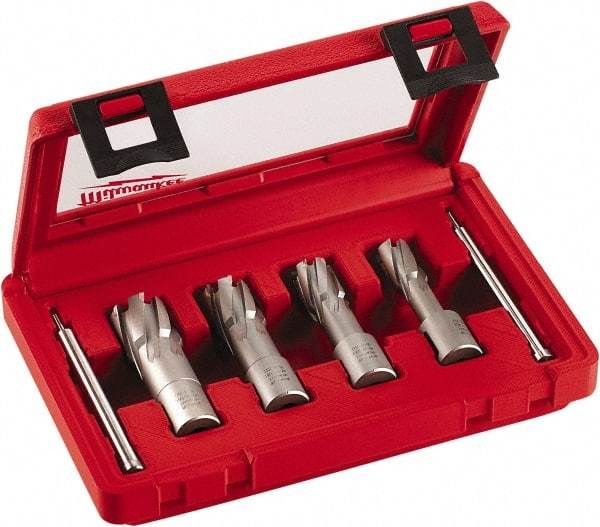 Milwaukee Tool - 4 Piece, 9/16 to 15/16" Cutter Diam, 1-3/8" Cutting Depth, Carbide-Tipped Annular Cutter Set - 9/16, 11/16, 13/16, 15/16" Cutter Diam - Strong Tooling