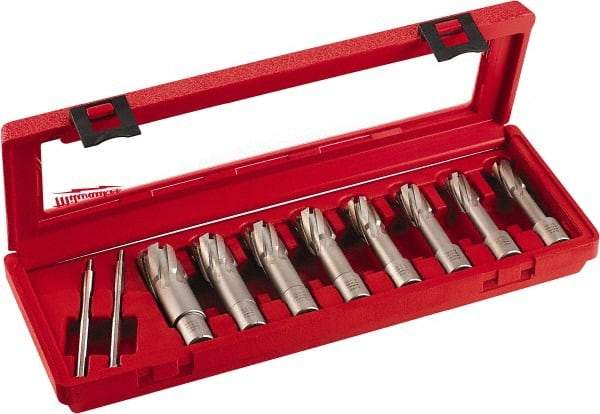 Milwaukee Tool - 8 Piece, 9/16 to 1-1/16" Cutter Diam, 2" Cutting Depth, Carbide-Tipped Annular Cutter Set - 9/16, 5/8, 11/16, 3/4, 13/16, 7/8, 15/16, 1-1/16" Cutter Diam - Strong Tooling