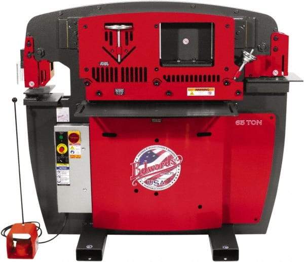 Edwards Manufacturing - 9-3/4" Throat Depth, 65 Ton Punch Pressure, 1-1/16" in 3/4" Punch Capacity Ironworker - 7-1/2 hp, 3 Phase, 460 Volts, 50" Wide x 60-1/4" High x 45" Deep - Strong Tooling