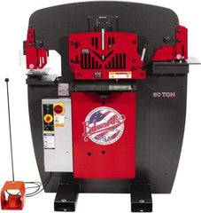 Edwards Manufacturing - 8-7/8" Throat Depth, 60 Ton Punch Pressure, 1-1/16" in 5/8" Punch Capacity Ironworker - 5 hp, 3 Phase, 230 Volts, 46-1/8" Wide x 56-1/8" High x 36-1/8" Deep - Strong Tooling