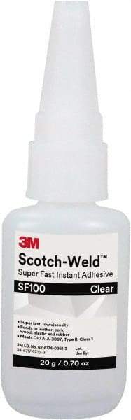 3M - 0.11 oz Tube Clear Instant Adhesive - Series Part Number SF100, 3 to 30 sec Working Time, 24 hr Full Cure Time - Strong Tooling