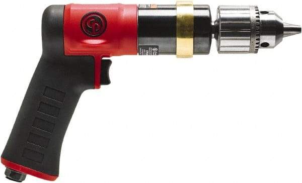 Chicago Pneumatic - 1/2" Keyed Chuck - Pistol Grip Handle, 600 RPM, 0.5 hp, 90 psi - Strong Tooling