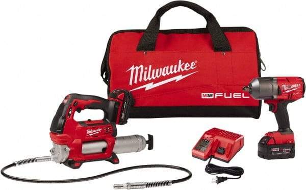 Milwaukee Tool - 1/2" Drive 18 Volt Pistol Grip Cordless Impact Wrench & Ratchet - 550/1,400/1,750 RPM, 0 to 2,100 BPM, 1,400 Ft/Lb Torque, 2 Lithium-Ion Batteries Included - Strong Tooling