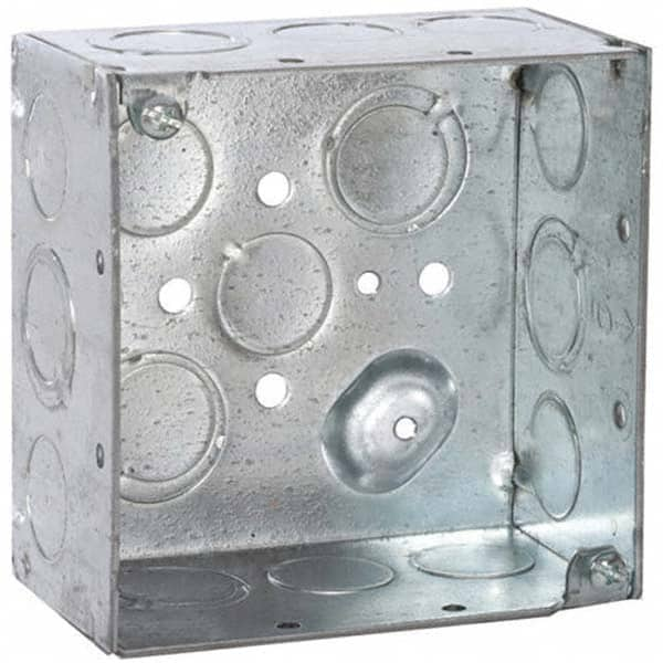 2.2 x 4 x 4″ Steel Square Device Box 2 Gangs, (16) 1/2, 3/4″ Knockouts