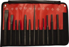 Mayhew - 12 Piece Cold Chisel, Prick, Center, Solid & Pin Punch Set - 5/16 to 3/4" Chisel, 5/32 to 3/8" Punch, Hex Shank - Strong Tooling