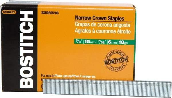 Stanley Bostitch - 5/8" Long x 7/32" Wide, 18 Gauge Narrow Crown Construction Staple - Steel, Chisel Point - Strong Tooling