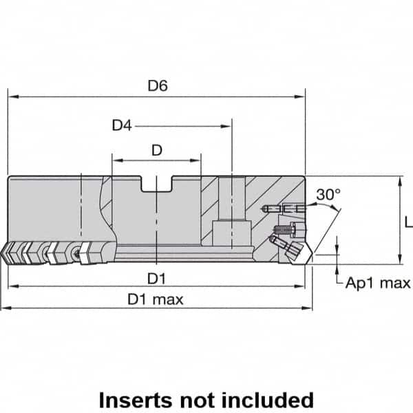 Kennametal - 6" Cut Diam, 2" Arbor Hole, 8mm Max Depth of Cut, 30° Indexable Chamfer & Angle Face Mill - 20 Inserts, HNGX 0905... Insert, Right Hand Cut, 20 Flutes, Series HexaCut - Strong Tooling