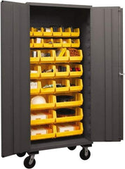 Durham - 30 Bin Mobile Storage Cabinet - Steel, 36" Wide x 24" Deep x 80" High, Yellow - Strong Tooling