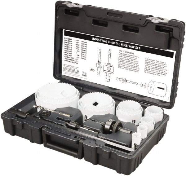 Disston - 20 Piece, 3/4" to 4-1/2" Saw Diam, Industrial Hole Saw Kit - Bi-Metal, Toothed Edge, Pilot Drill Model No. E0102457, Includes 15 Hole Saws - Strong Tooling