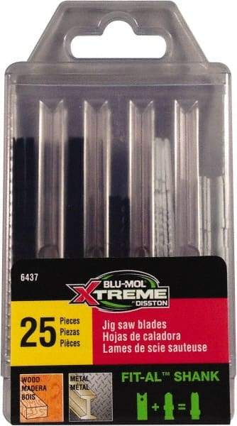 Disston - 25 Piece, 2-3/4" to 3-1/2" Long, 6 to 18 Teeth per Inch, Carbon and Bi-Metal Jig Saw Blade Set - Toothed Edge, U-Shank - Strong Tooling