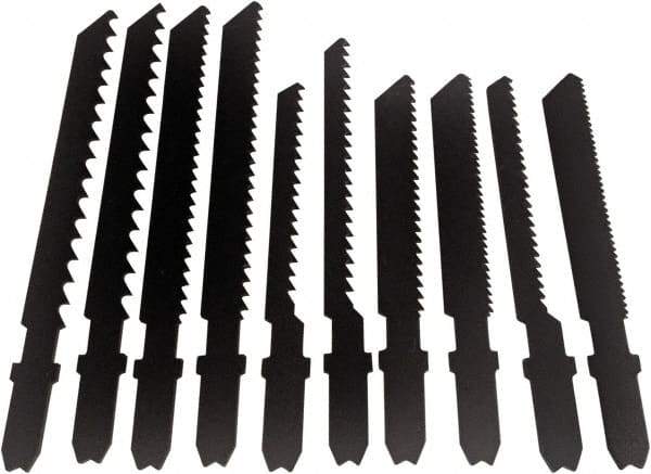 Disston - 7 Piece, 3" to 3-1/2" Long, 6 to 24 Teeth per Inch, Bi-Metal Jig Saw Blade Set - Toothed Edge, U-Shank - Strong Tooling