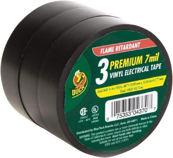 Duck - 3/4" x 50', Black Rubber Electrical Tape - 7 mil Thick - Strong Tooling