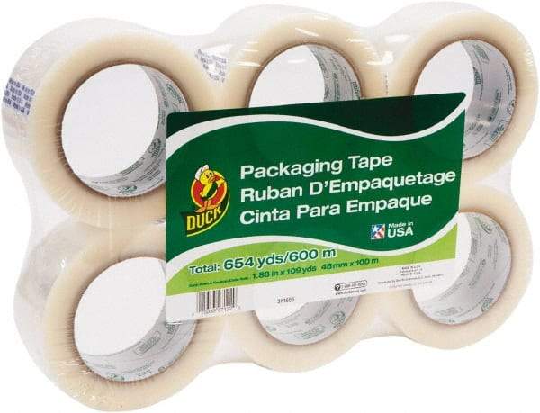 Duck - 1-7/8" x 110 Yd Clear Acrylic Adhesive Packaging Tape - Polypropylene Film Backing, 1.9 mil Thick, 25 Lb Tensile Strength, Series DUC - Strong Tooling