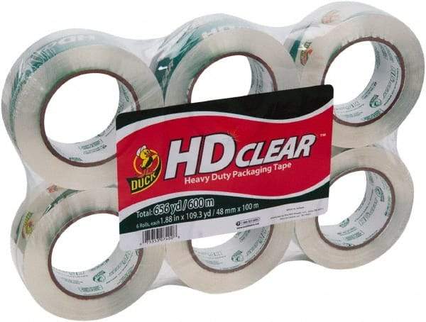 Duck - 1-7/8" x 110 Yd Clear Acrylic Adhesive Packaging Tape - Polypropylene Film Backing, 2.6 mil Thick, 31 Lb Tensile Strength, Series DUC - Strong Tooling