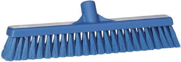 Vikan - 16" Fine Particle Synthetic Push Broom - 2" Bristle Length, Plastic Block, European Threaded Handle Connection - Strong Tooling