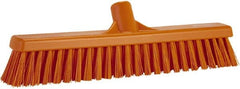 Vikan - 16" Combo Duty Synthetic Push Broom - 2" Bristle Length, Plastic Block, European Threaded Handle Connection - Strong Tooling