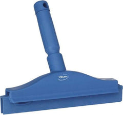 Vikan - 10" Rubber Blade Floor Squeegee - Double Edge, Blue, Plastic Holder - Strong Tooling