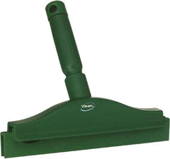 Vikan - 10" Rubber Blade Floor Squeegee - Double Edge, Green, Plastic Holder - Strong Tooling