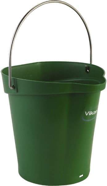 Vikan - 1-1/2 Gal, Polypropylene Round Green Single Pail with Pour Spout - Handle Included - Strong Tooling