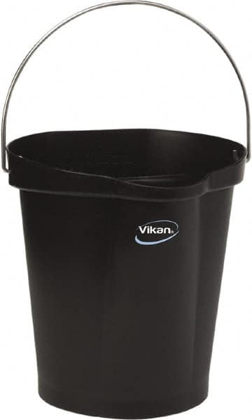 Vikan - 3 Gal, Polypropylene Round Black Single Pail with Pour Spout - Handle Included - Strong Tooling