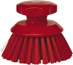 Vikan - 1-1/2" Bristle Length, Polyester Food Service Brush - 3-3/4" Long x 5" Wide Head, 5" OAL, Red, Polypropylene Block - Strong Tooling