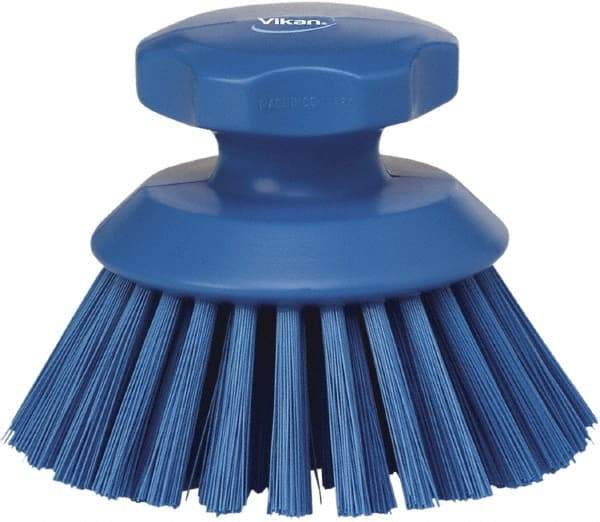 Vikan - 1-1/2" Bristle Length, Polyester Food Service Brush - 3-3/4" Long x 5" Wide Head, 5" OAL, Blue, Polypropylene Block - Strong Tooling