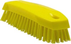 Vikan - 1" Bristle Length, Polyester Scrub Brush - 6-1/4" Long x 7" Wide Head, 7" OAL, Yellow, Polypropylene Block - Strong Tooling