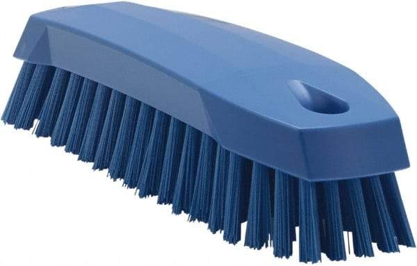 Vikan - 1" Bristle Length, Polyester Scrub Brush - 6-1/4" Long x 7" Wide Head, 7" OAL, Blue, Polypropylene Block - Strong Tooling