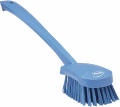 Vikan - 1.3" Bristle Length, Polyester Scrub Brush - 4" Long x 2-3/4" Wide Head, 15-3/4" OAL, Blue, Polypropylene Block - Strong Tooling