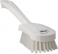 Vikan - 1.3" Bristle Length, Polyester Scrub Brush - 4-1/4" Long x 2-3/4" Wide Head, 10" OAL, White, Polypropylene Block - Strong Tooling