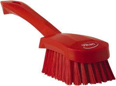 Vikan - 1.3" Bristle Length, Polyester Scrub Brush - 4-1/4" Long x 2-3/4" Wide Head, 10" OAL, Red, Polypropylene Block - Strong Tooling