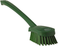 Vikan - 1.3" Bristle Length, Polyester Scrub Brush - 4" Long x 2-3/4" Wide Head, 15-3/4" OAL, Green, Polypropylene Block - Strong Tooling