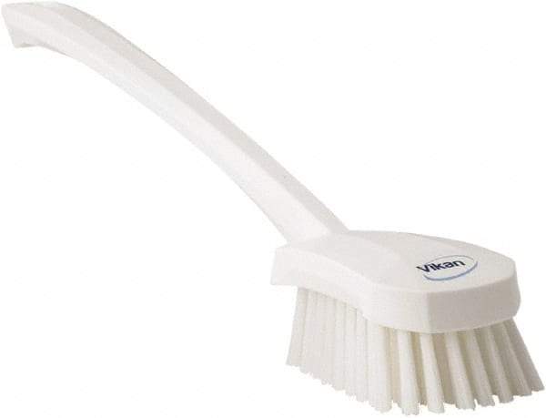 Vikan - 1.3" Bristle Length, Polyester Scrub Brush - 4" Long x 2-3/4" Wide Head, 15-3/4" OAL, White, Polypropylene Block - Strong Tooling