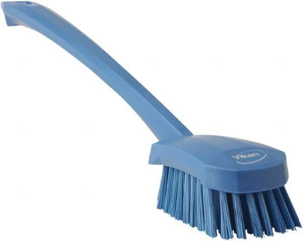 Vikan - 1.3" Bristle Length, Polyester Scrub Brush - 4" Long x 2-3/4" Wide Head, 15-3/4" OAL, Blue, Polypropylene Block - Strong Tooling