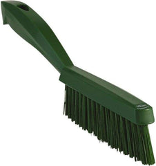 Vikan - 1.3" Bristle Length, Polyester Scrub Brush - 5-7/8" Long x 0.8" Wide Head, 11.2" OAL, Green, Polypropylene Block - Strong Tooling