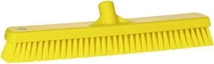 Vikan - 1.8" Bristle Length, Polyester Scrub Brush - 18" Long x 2-1/2" Wide Head, 19" OAL, European Threaded Handle, Yellow, Polypropylene Block - Strong Tooling